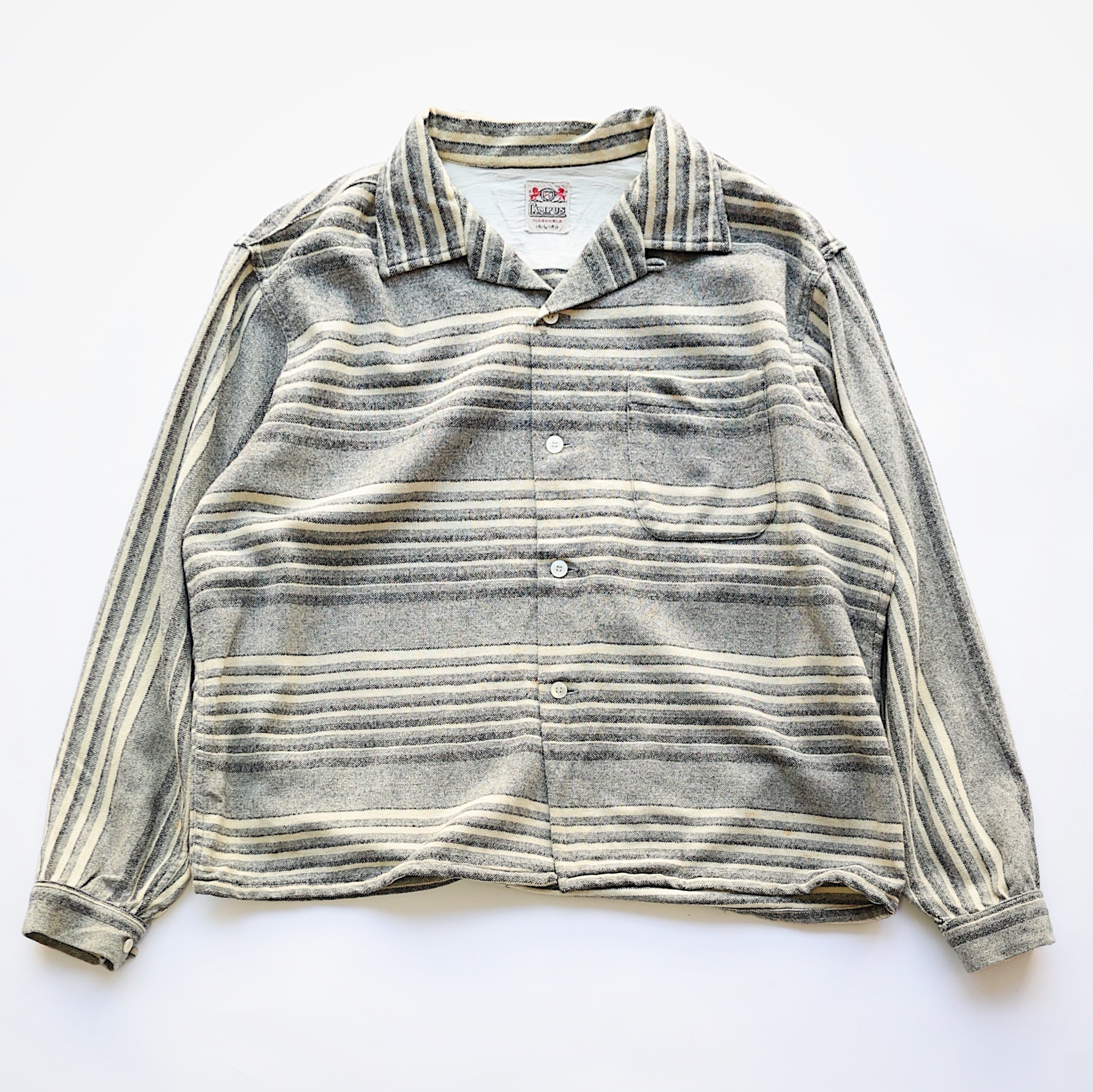 50S CAMPUS COTTON WOOL STRIPE OPEN COLLAR L/S SHIRT