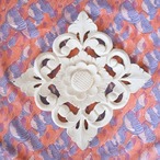 ブロックプリント生地【50cm単位】インド綿 羽柄 淡めオレンジ×パープル #19638-OR1