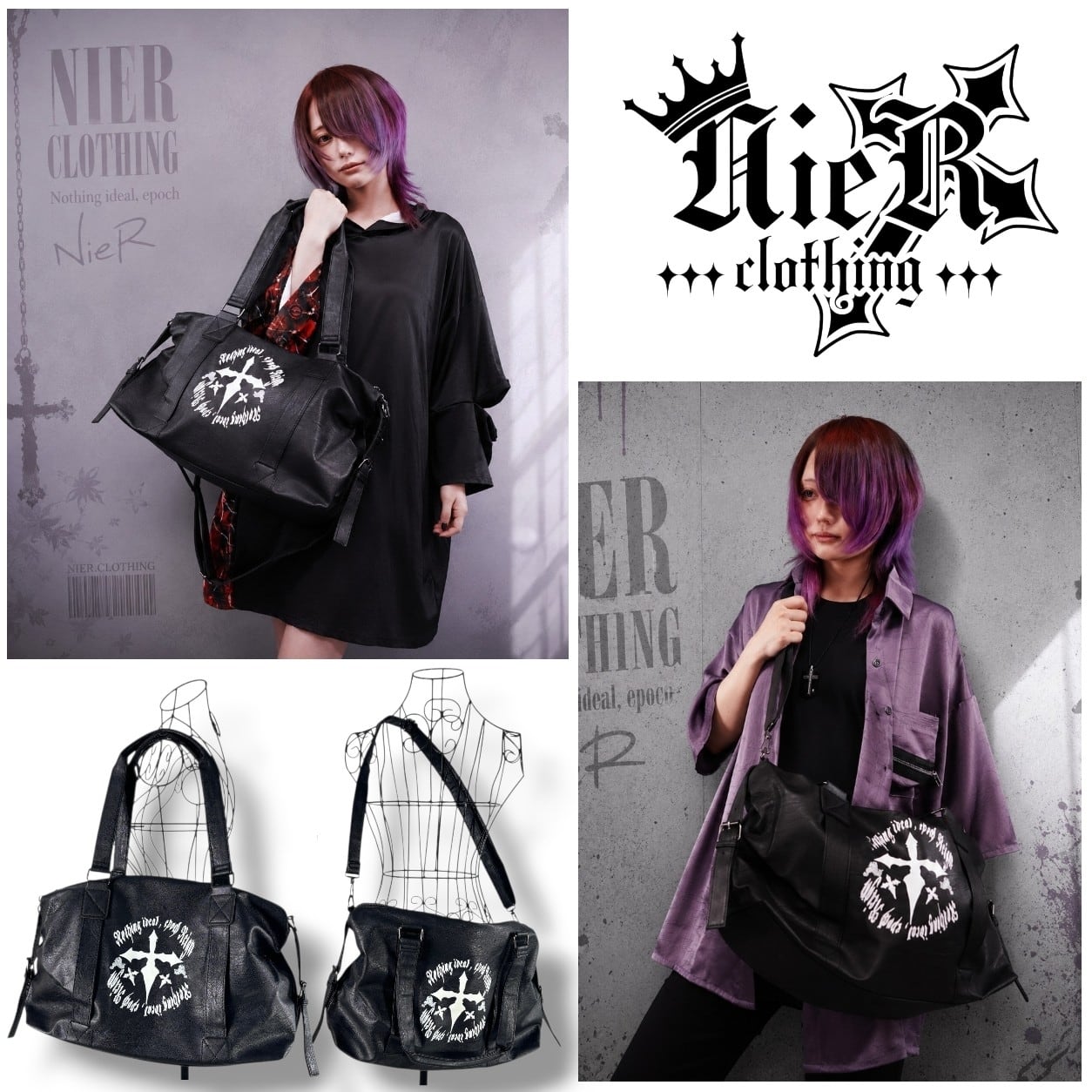 LAST Day-1st Day限定》2WAY BLACK BOSTON BAG【CROSS PRINT】 | NIER