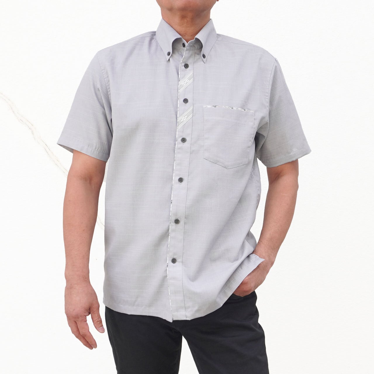 綿ポリ麻ベーシック ボタンダウン 半袖 シャツ [MINSAH] メンズ