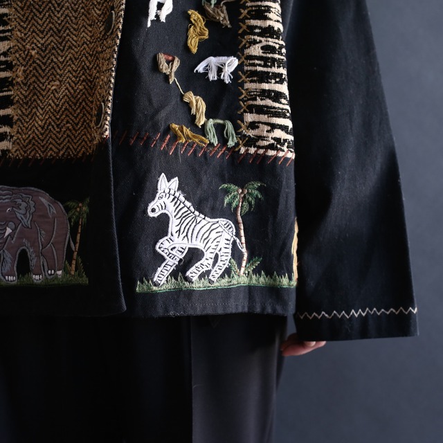 safari animal patch and embroidery box silhouette jacket