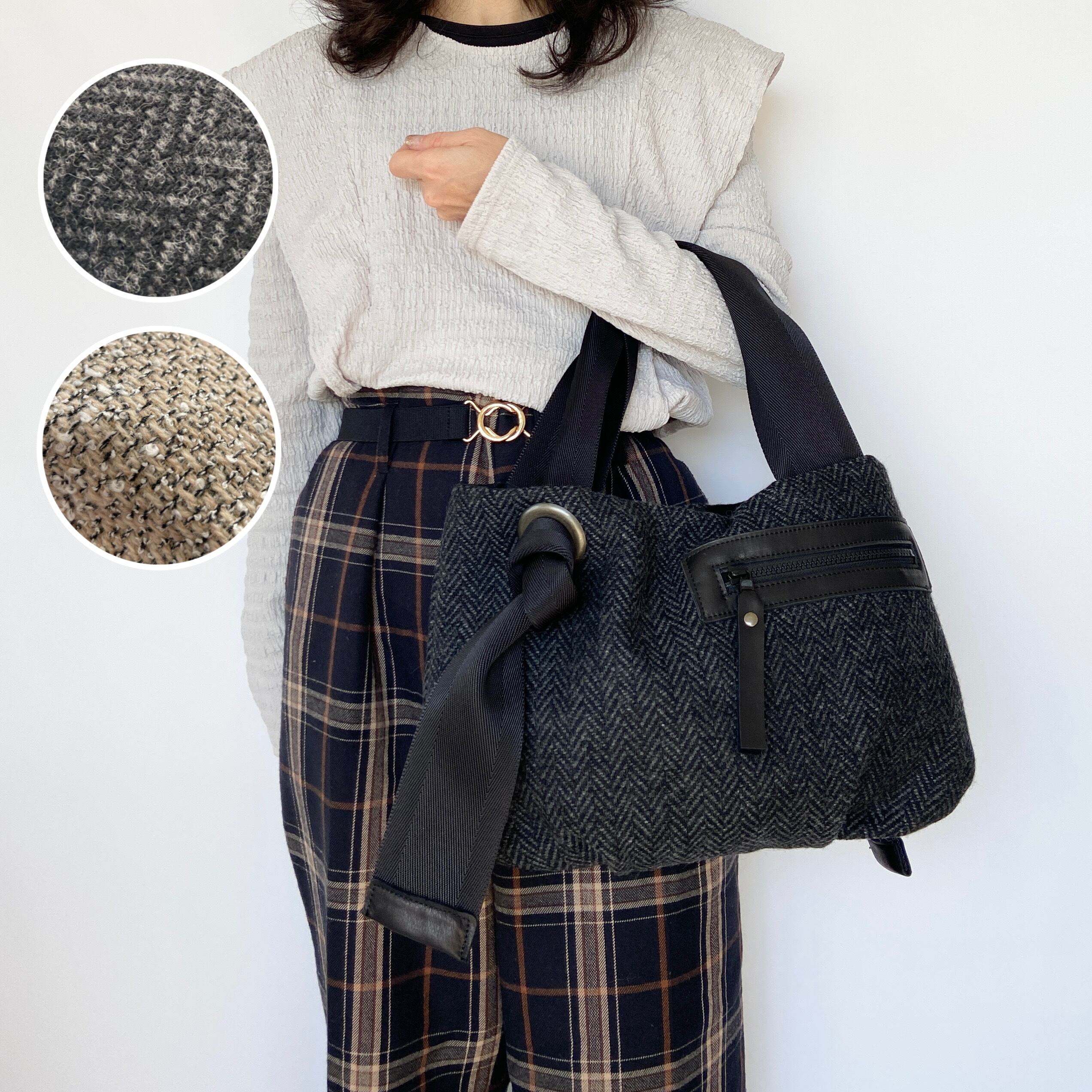 【Sサイズ】へリンボーン・ツイードトート オプションにて名入れ・斜めがけ追加可能