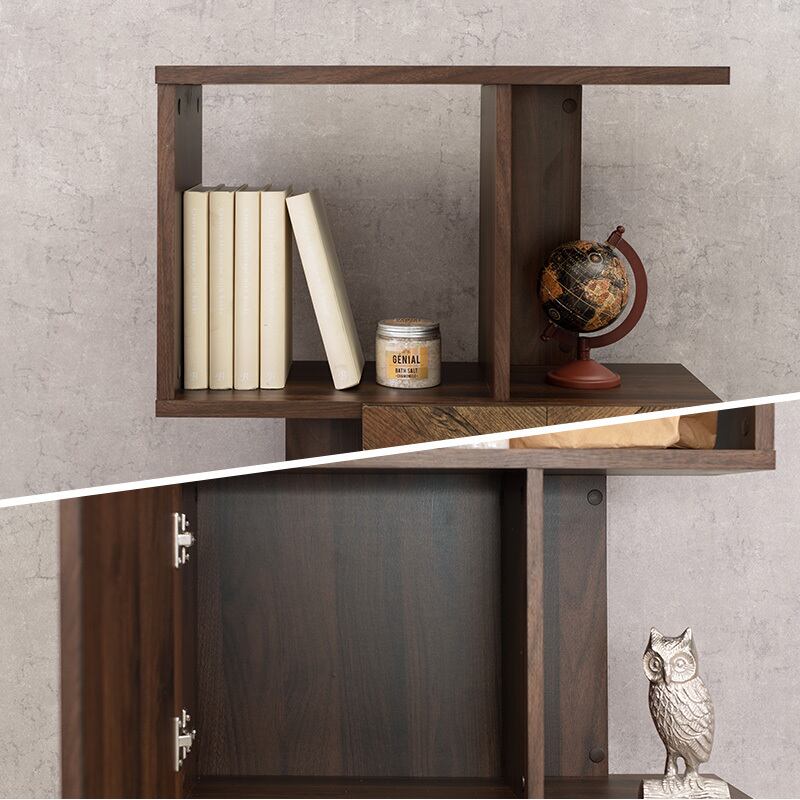 【組立式】扉付きオープンラック ディスプレイラック スリム4段タイプ 木目調ブラウン 幅59cm