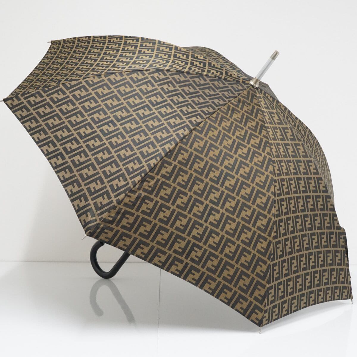 良品 FENDI フェンディズッカ FF 高級 傘 ブラウン ゴールド 傘 FENDI フェンディ USED美品 高級 FFロゴ ズッカ柄 総柄 ブラウン