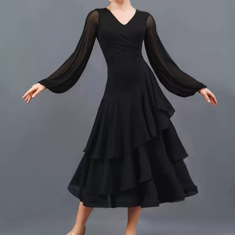 ラップスタイル ロングスリーブ ティアード ミモレドレス ds1024