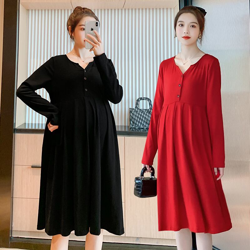 【新作】【送料無料】 908＃秋のニットマタニティパーティードレスボタンオープンナーシングプリーツ服妊婦妊娠 オータム 秋物 AL expec424078352092