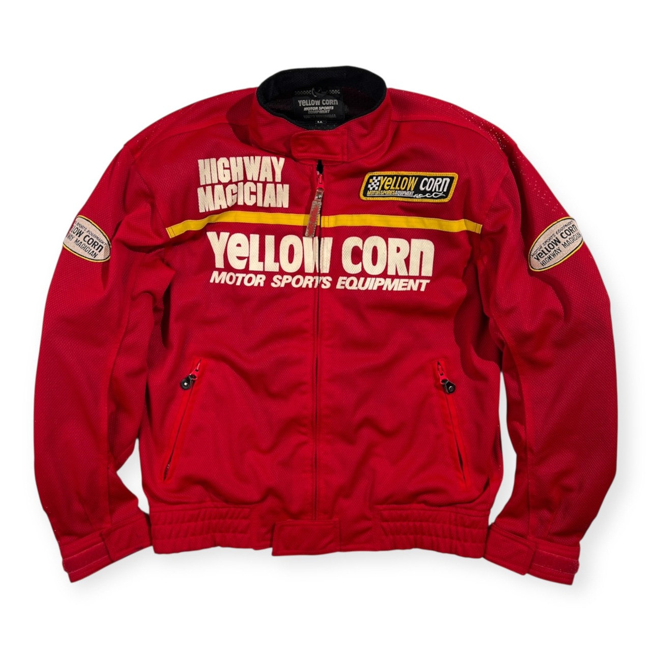 YELLOW CORN イエローコーン メッシュ ライディングジャケット LL /レッド系 HIGHWAY MAGICIAN バイク ウェア プロテクター入り