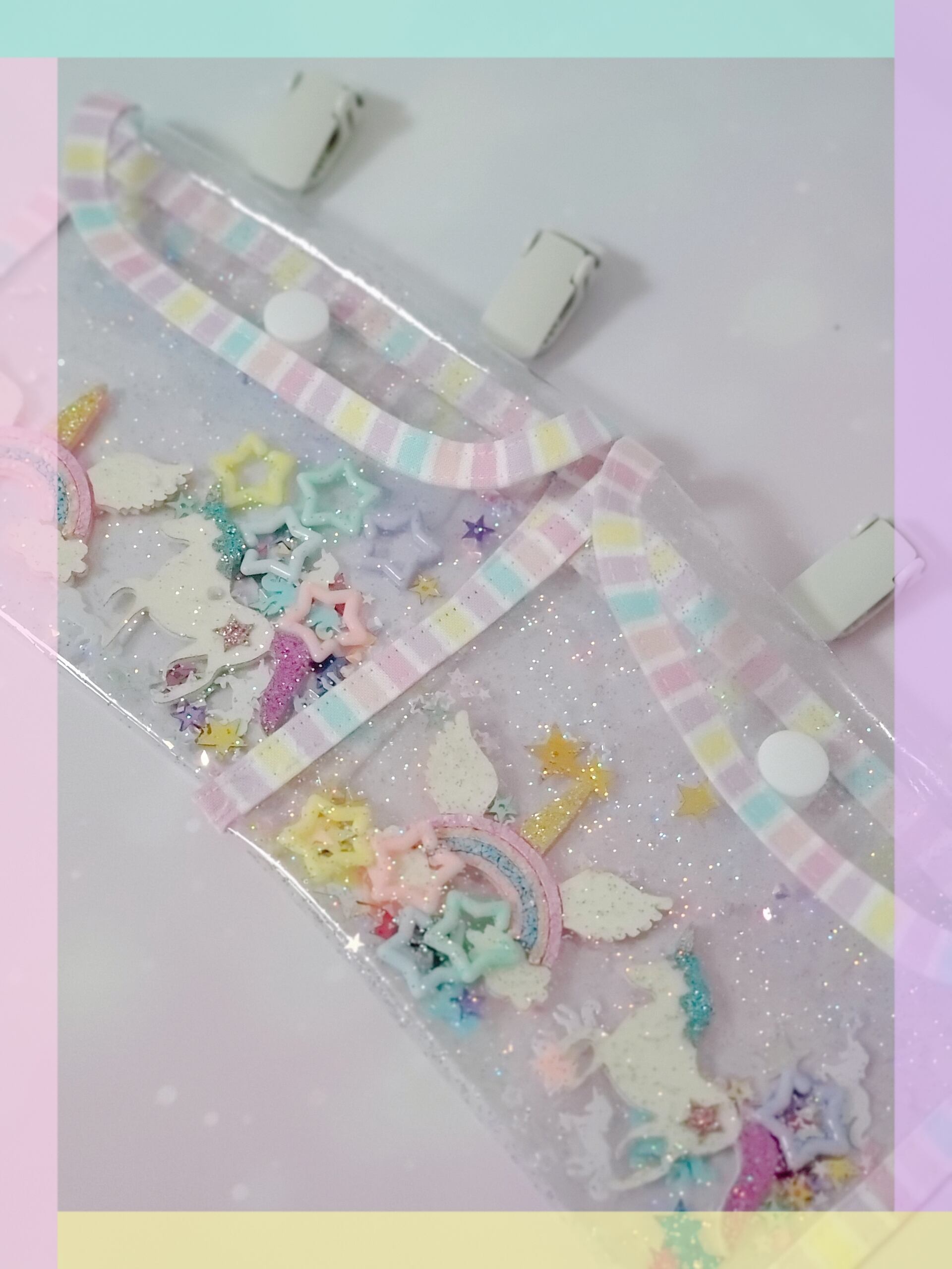 キラキラ ラメ入り ビニール ユニコーン シェル 移動ポケット pvc