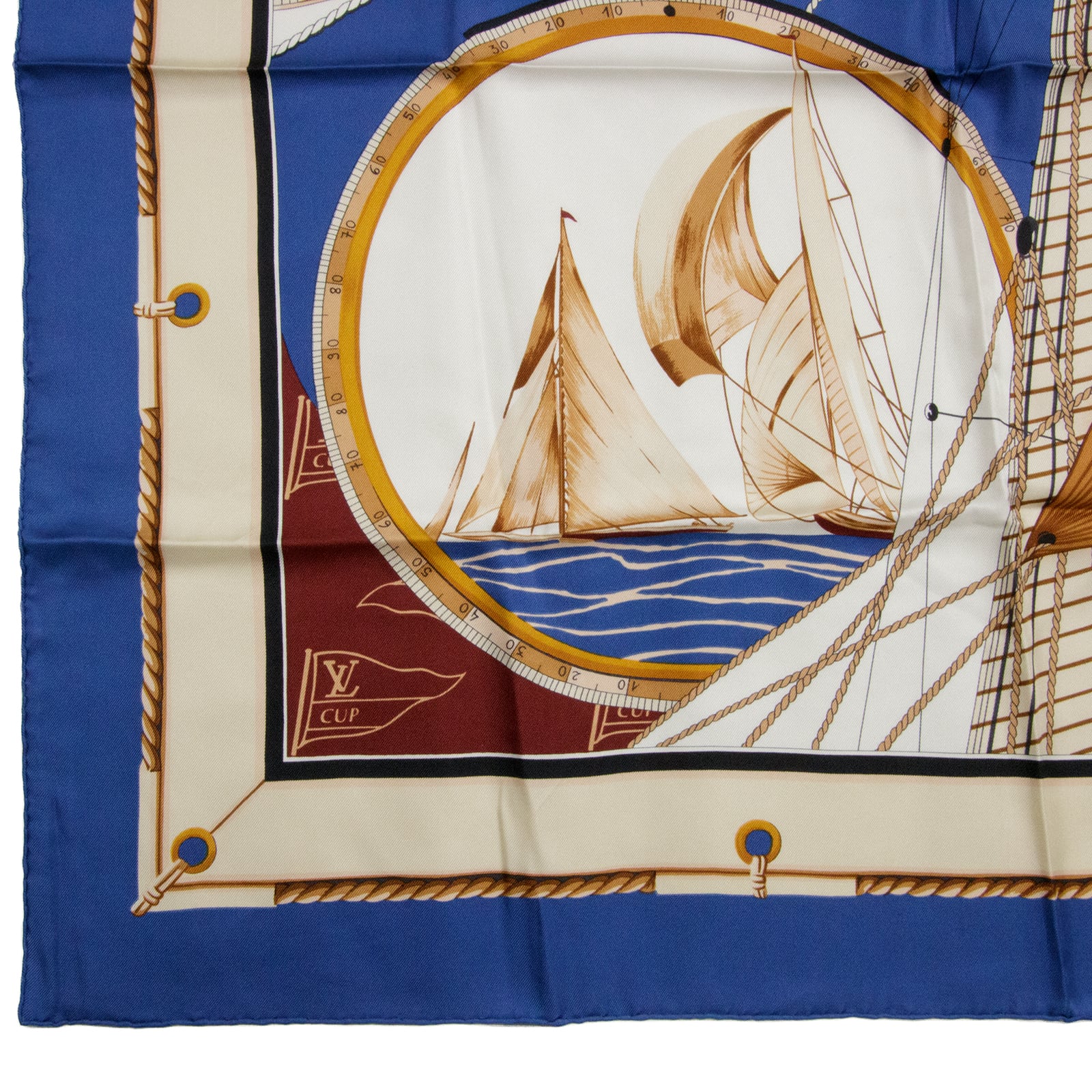 Louis Vuitton CUP ルイヴィトン ヨットデザイン スカーフ 本物・送料無料・美品】ヴィトン・大判スカーフ(カレ90・ヴィトン