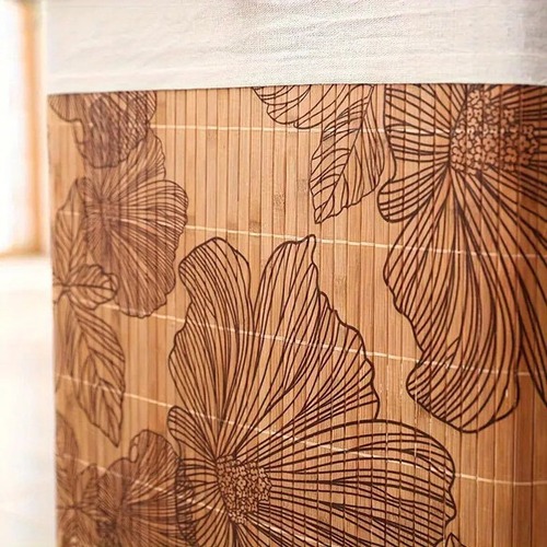 ランドリーバスケット ランドリー収納 衣類収納 蓋付き スリム 幅30cm 木製 花柄 おしゃれ 北欧