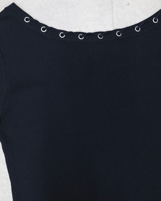 Eyelet hole neck design t-shirt