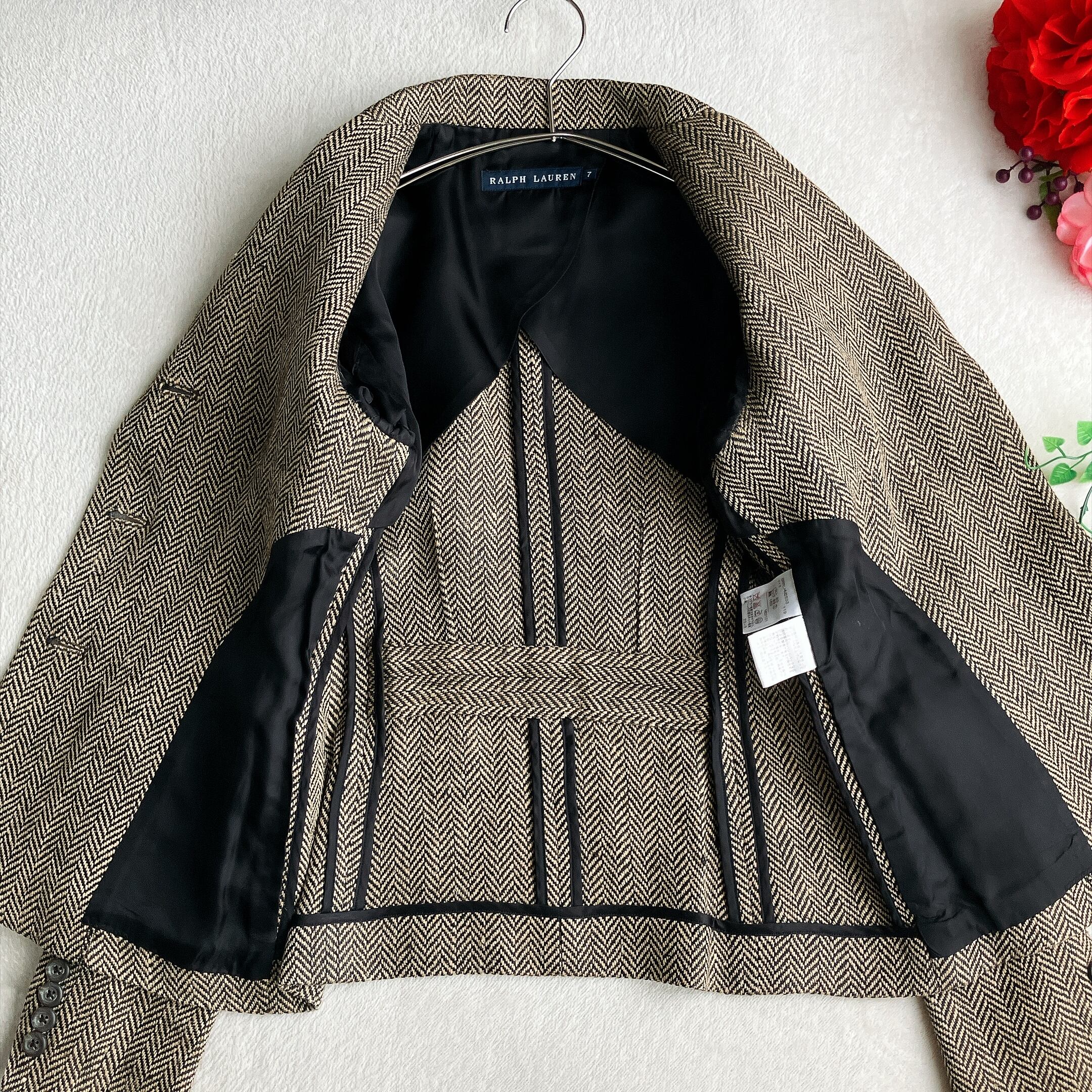 美品】RALPH LAUREN ラルフローレン☆ヘリンボーン リネンシルク