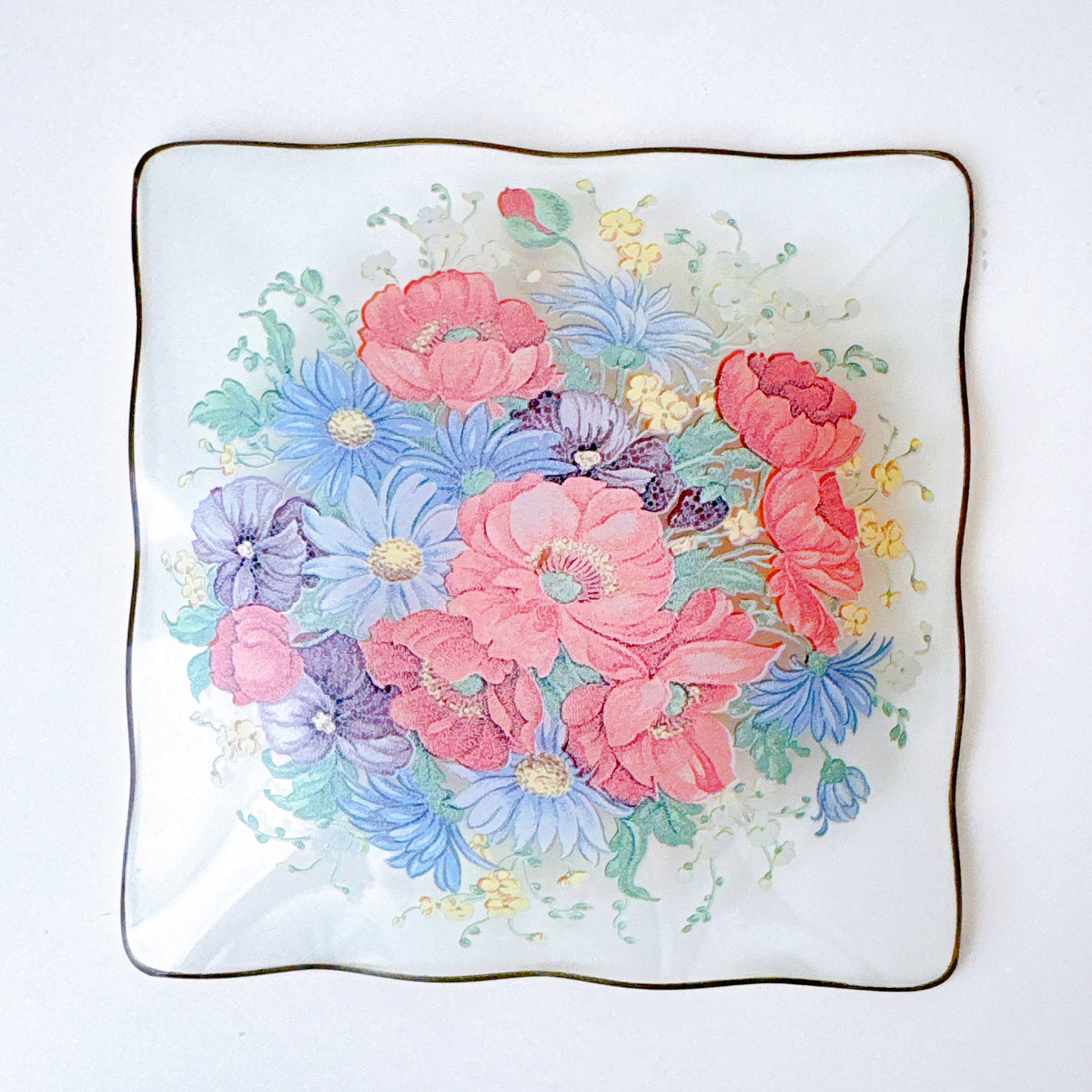 vintage】ポピーの花束のビンテージガラスプレート | piéce antique