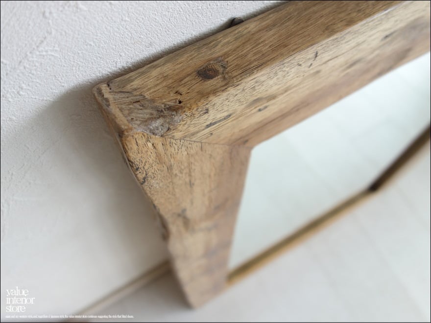 古材 鏡 オールドチークフレームミラー壁掛80A レトロ 天然木