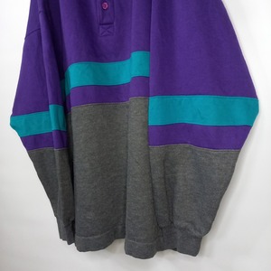 70s　80s　スウェット　ポロシャツ　長袖　トレーナー　無地　パープル　グレー　XL