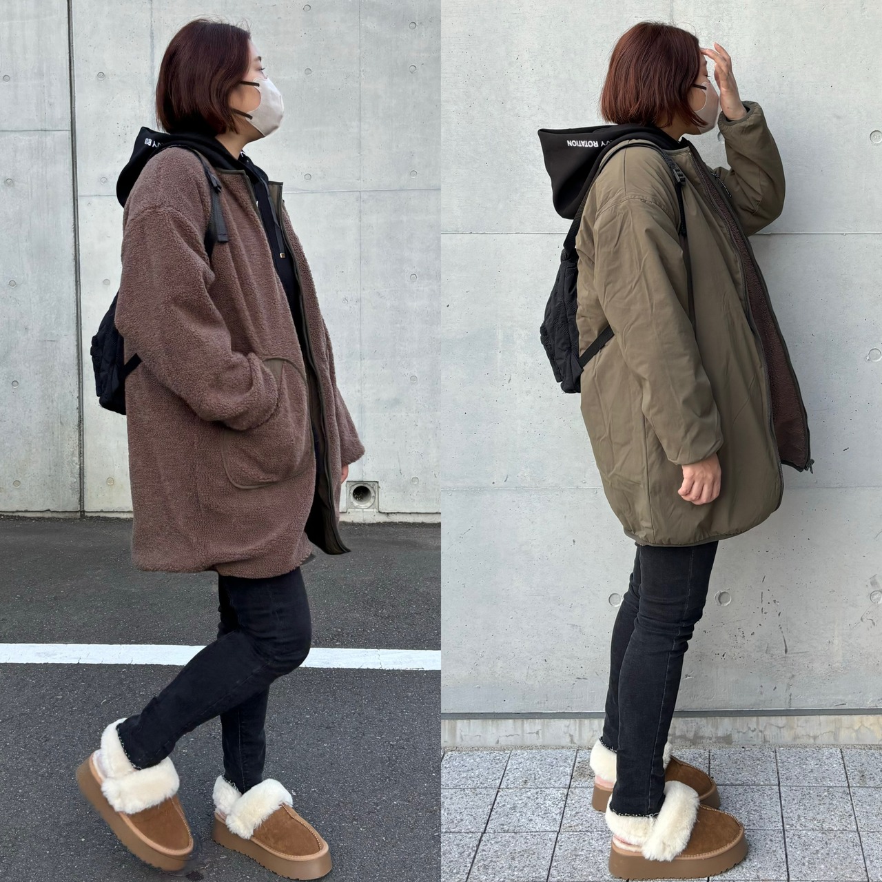 2way多機能ソフトリバーシブルボアouterlong／khaki