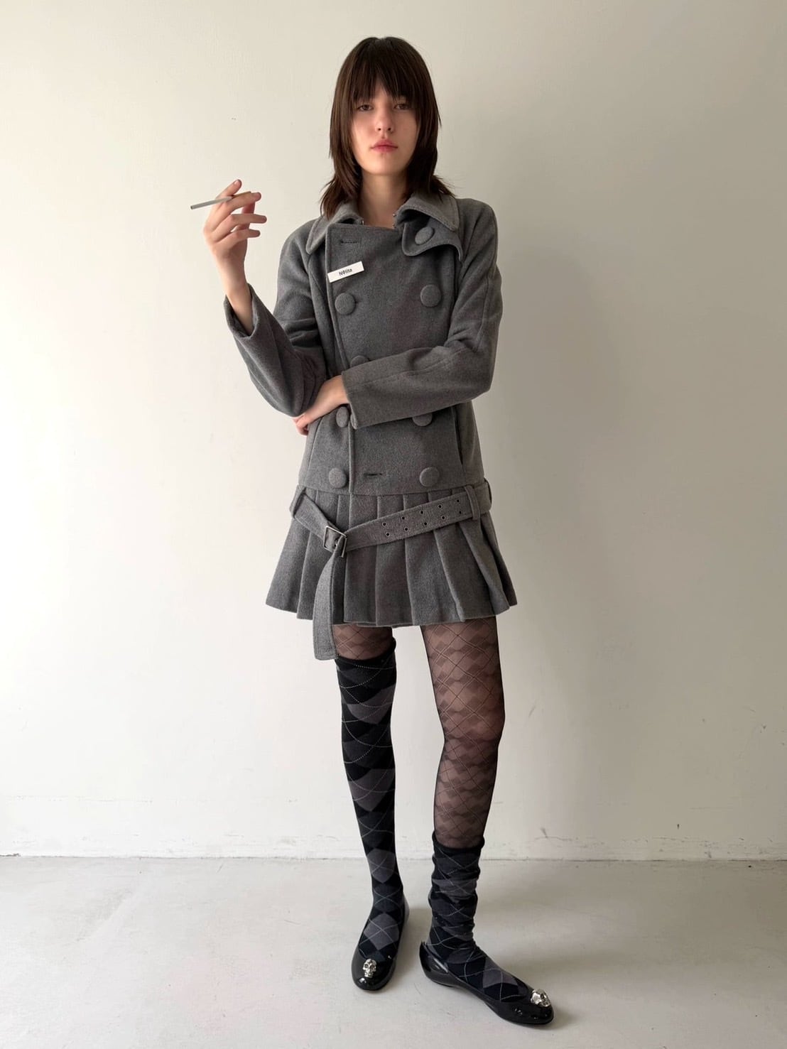 NO DRESS double-breasted pleated hem wool coat