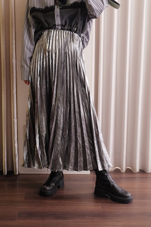 lame pleats skirt siver