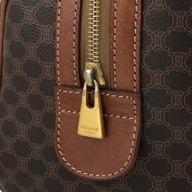 CELINE セリーヌ マカダム ハンドバッグ ブラウン ブラゾン型押し PVCレザー キーポル ミニボストン vintage ヴィンテージ オールド dujsu6