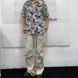 レトロ花柄ルーズ半袖シャツ　0753