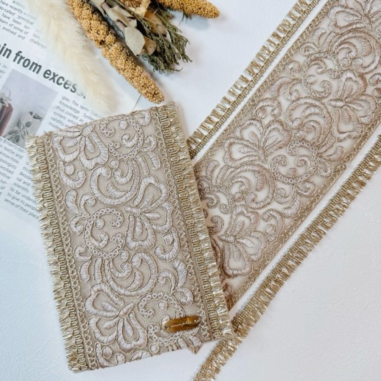 インド刺繡リボン2種セット [ゴールド]インド刺繍リボン A_0608 | #202