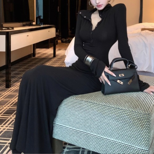 2色／スナップボタンロングワンピ ・12290