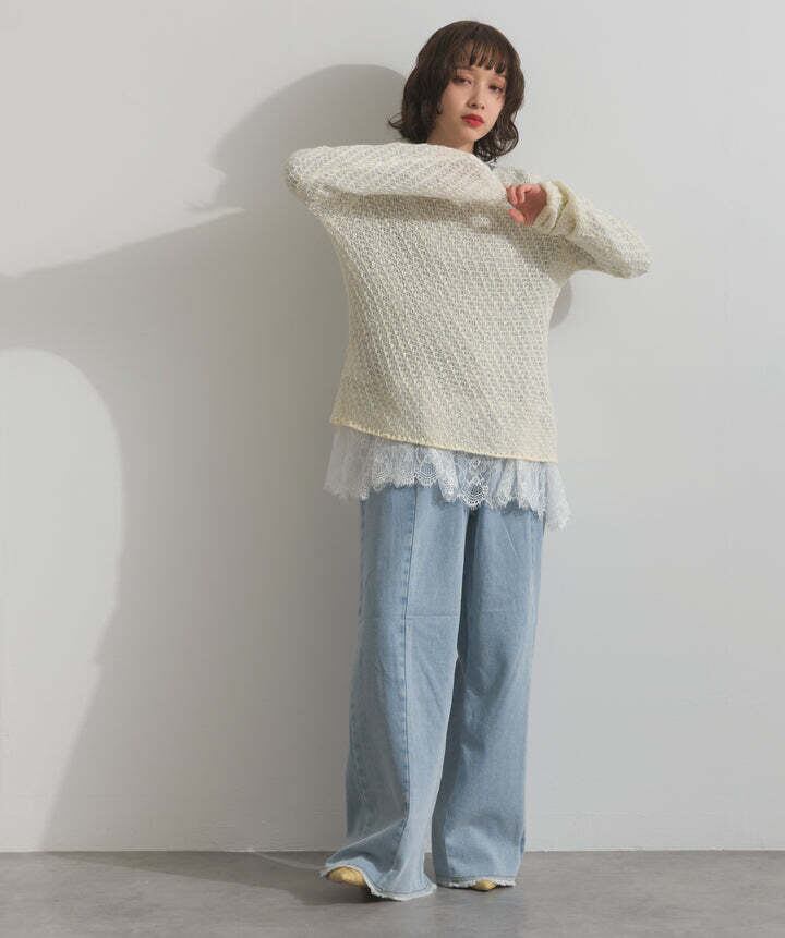 33154 裾レースロングスリーブTシャツ white | エルキカク