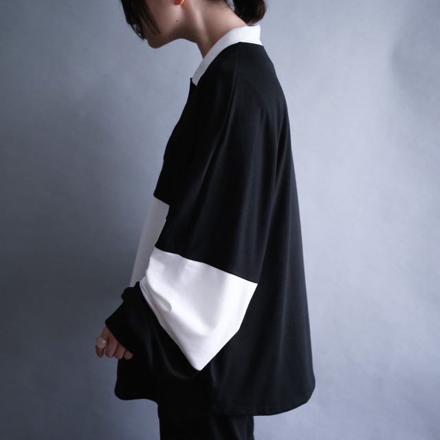 "black×white" bi-color XXL over box silhouette rugger shirt