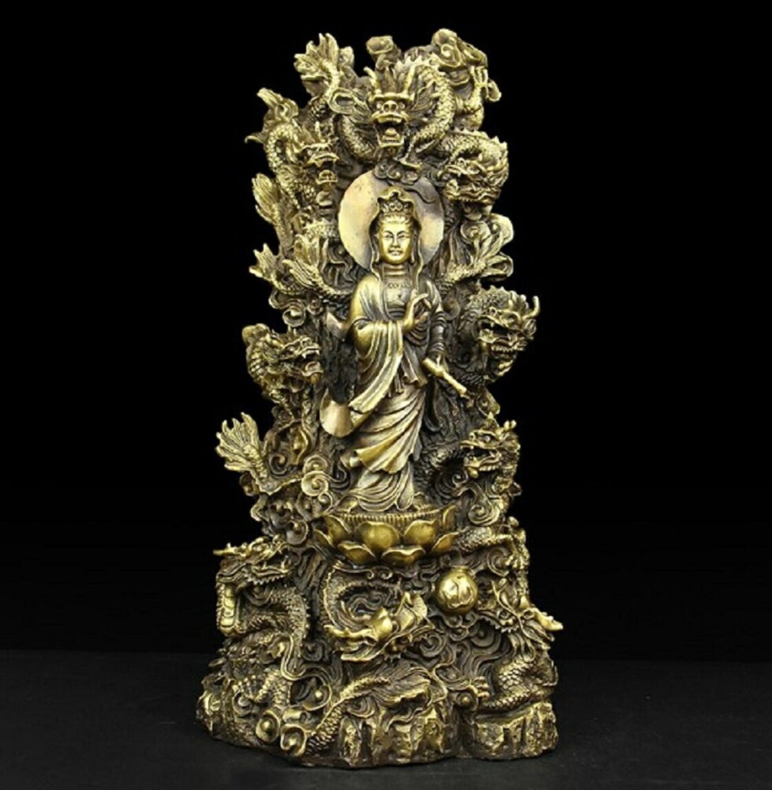 特大サイズ 九龍観音像 観音菩薩像 中国神話 竜生九子 仏像 縁起物 