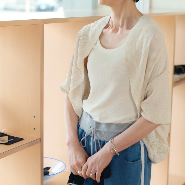 【 SALE 】ADAWAS (アダワス)　ドットシフォンフリル　2Wayニットカーディガン