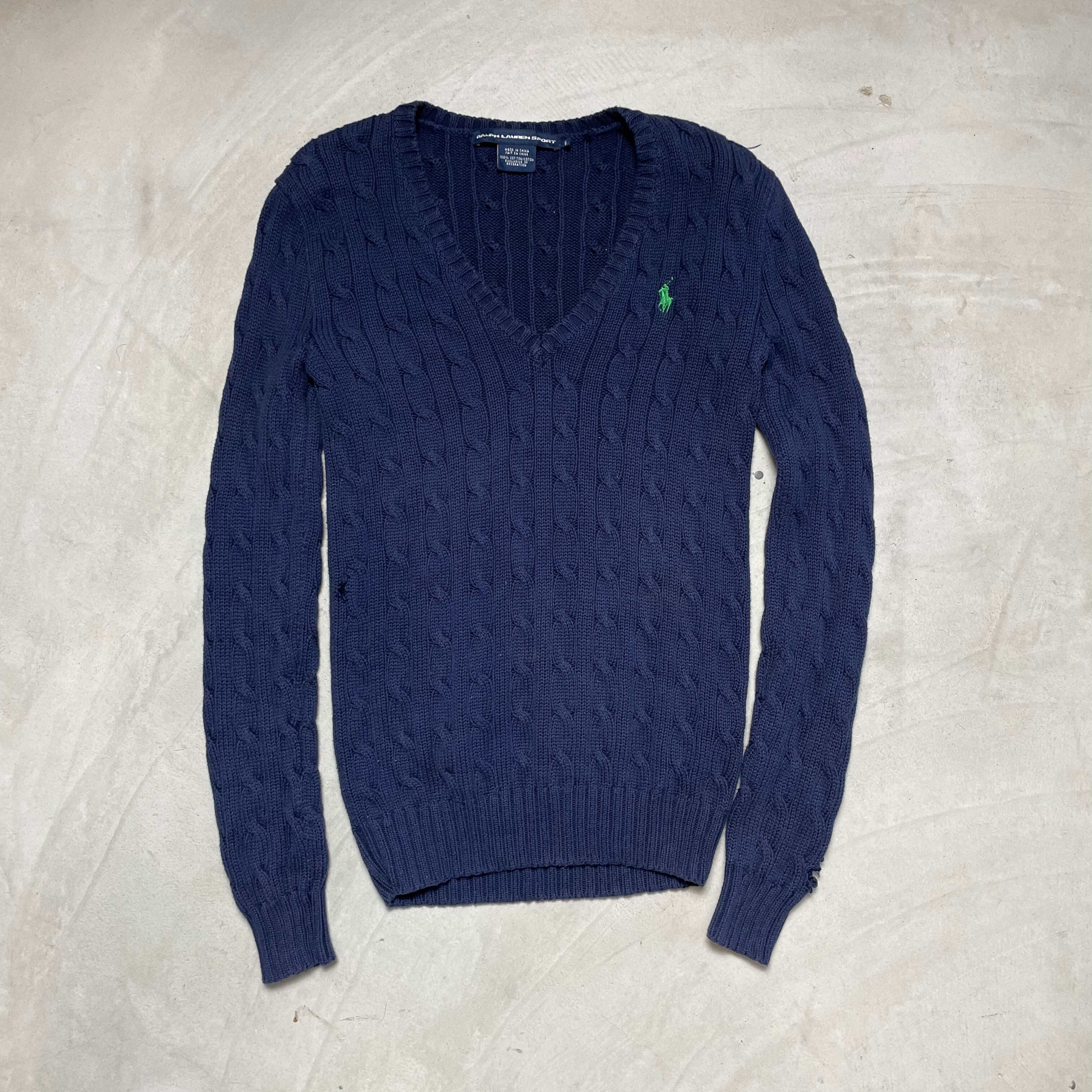 Polo by Ralph Lauren ポロバイラルフローレン Vネック コットンニットセーター レディースS 古着 ネイビー 紺色 薄手 【ニットセーター】