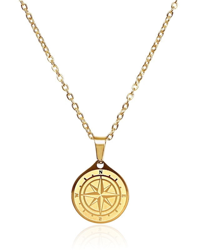 compass coin necklace stainless steel gold・silver
