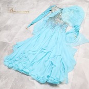 社交ダンス 衣装 クリスアン chrisanne スタンダードドレス ワンピース ドレス スタンダード 水色 フロー路 レース デモ 競技 ダンス パーティ 発表会 イングランド製 青 綺麗 ブルー系 清涼感 コンペティション スタイリッシュ