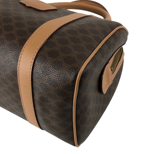 CELINE セリーヌ マカダム ショルダーバッグ ブラウン ブラゾン型押し PVC ミニボストン 2WAY vintage ヴィンテージ オールド yx8uet