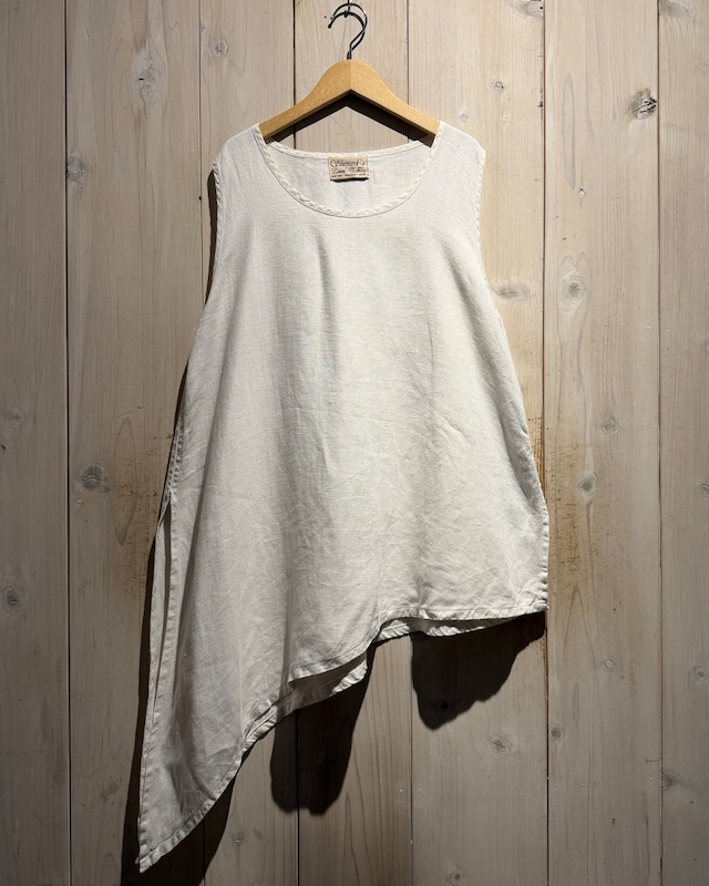 【a.k.a.C.a.k.a vintage】“Shepard’s Linen Clothing” Asymmetry Design Vintage No Sleeve Shirt