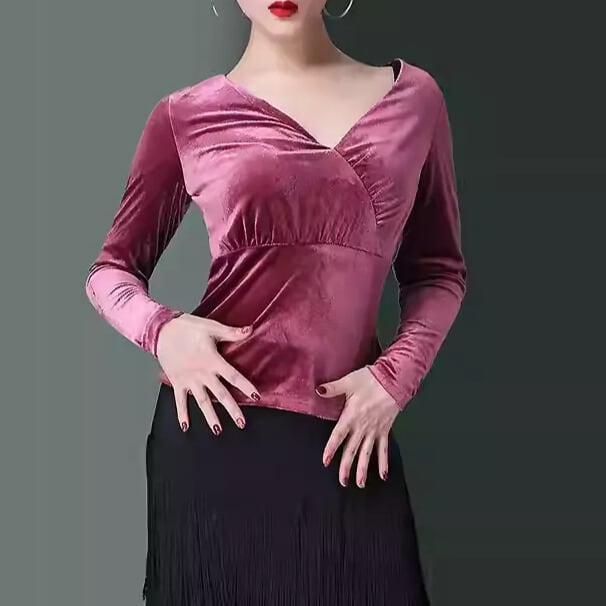 カシュクール ロングスリーブ ウエストギャザー ダンストップス ds1090