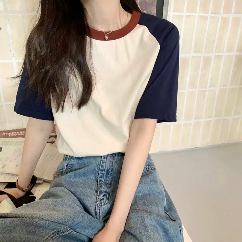 スタイリングを選ばない 万能 ラグランtシャツ ラグランスリーブ Tシャツ 半袖 ラウンドネック カジュアル 古着ライク メンズライク ストリート 韓国っぽ シンプル トップス Xl展開 ダボかわ Lamitte Deco トレンド 韓国ファッション ショップ Base店