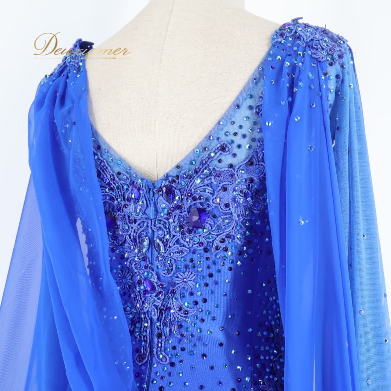 社交ダンス 衣装 YANAGIDA DANCE WEAR ヤナギダダンスウェア ドレス ワンピース スタンダード ブルー系 青 レース フロート 上品 デモ 競技 ダンス パーティ 発表会 落ち感 シンプル エレガント