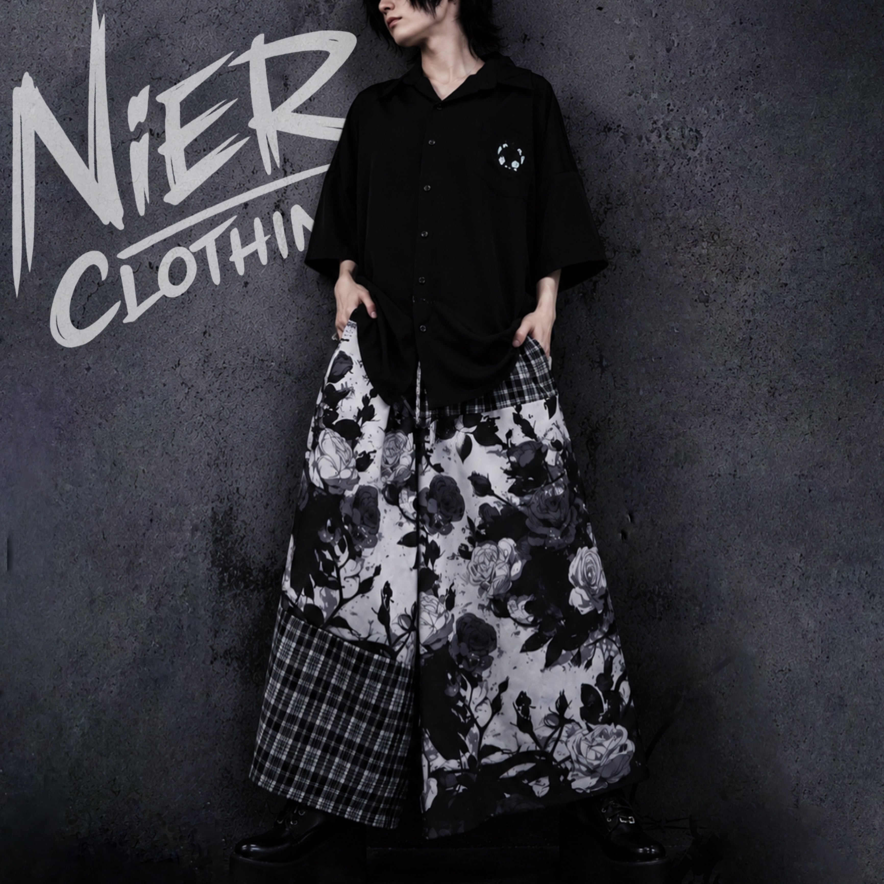 先着50点限定早い者勝ち半額SALE》ROSE×CHECK PATCHWORK WIDE PANTS