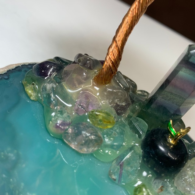 2.ペリドット招財樹×フローライトねこ