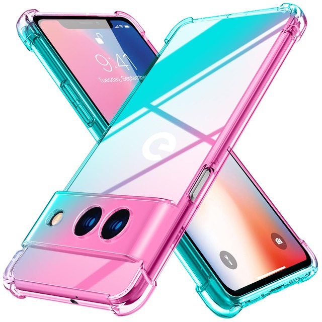 YDIHIHO 適合 Google Pixel 8A 用のケース クリア 薄型 グラデーション色 tpu 耐衝撃 ピンク/グリーン
