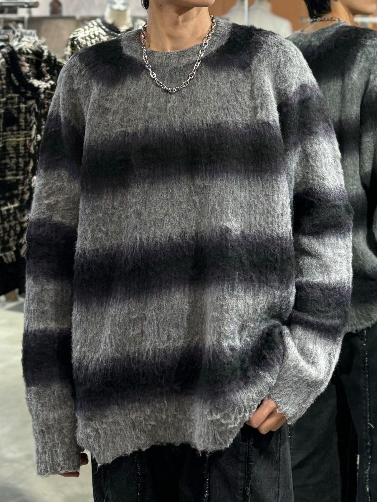 【ALUDE SELECT】over size boarder knit(2color)