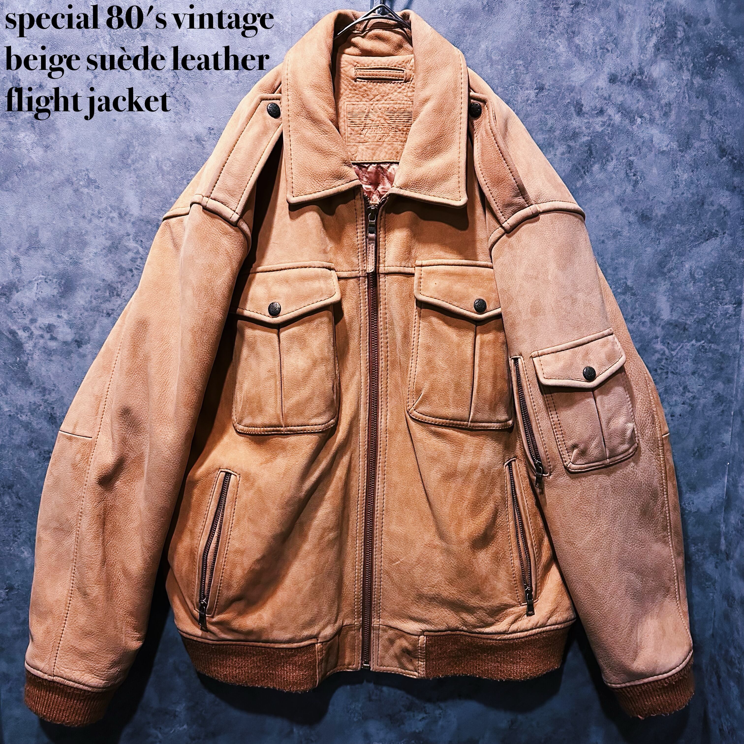 【doppio】special 80's vintage beige suède leather flight jacket