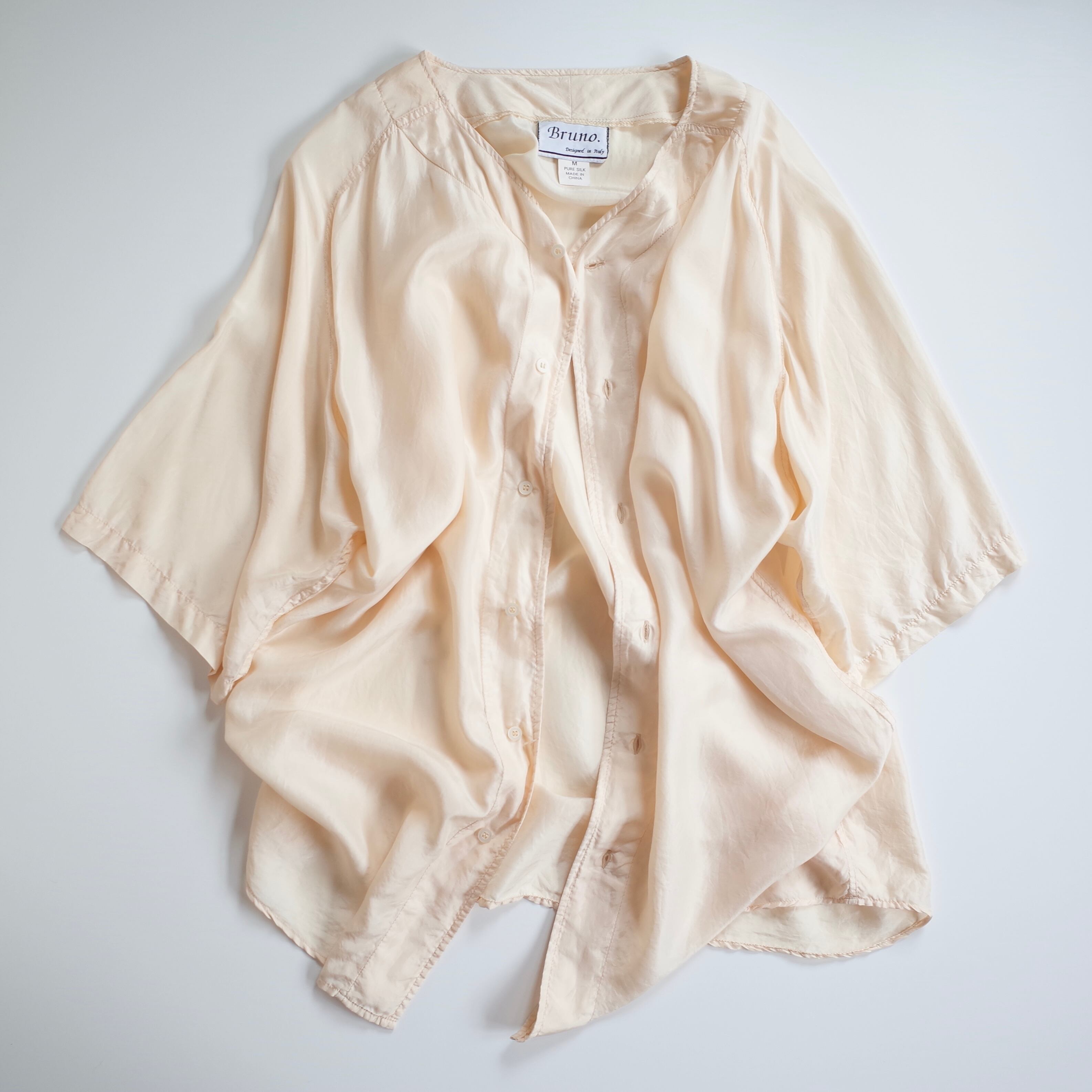 S/S nocollar big silk shirt