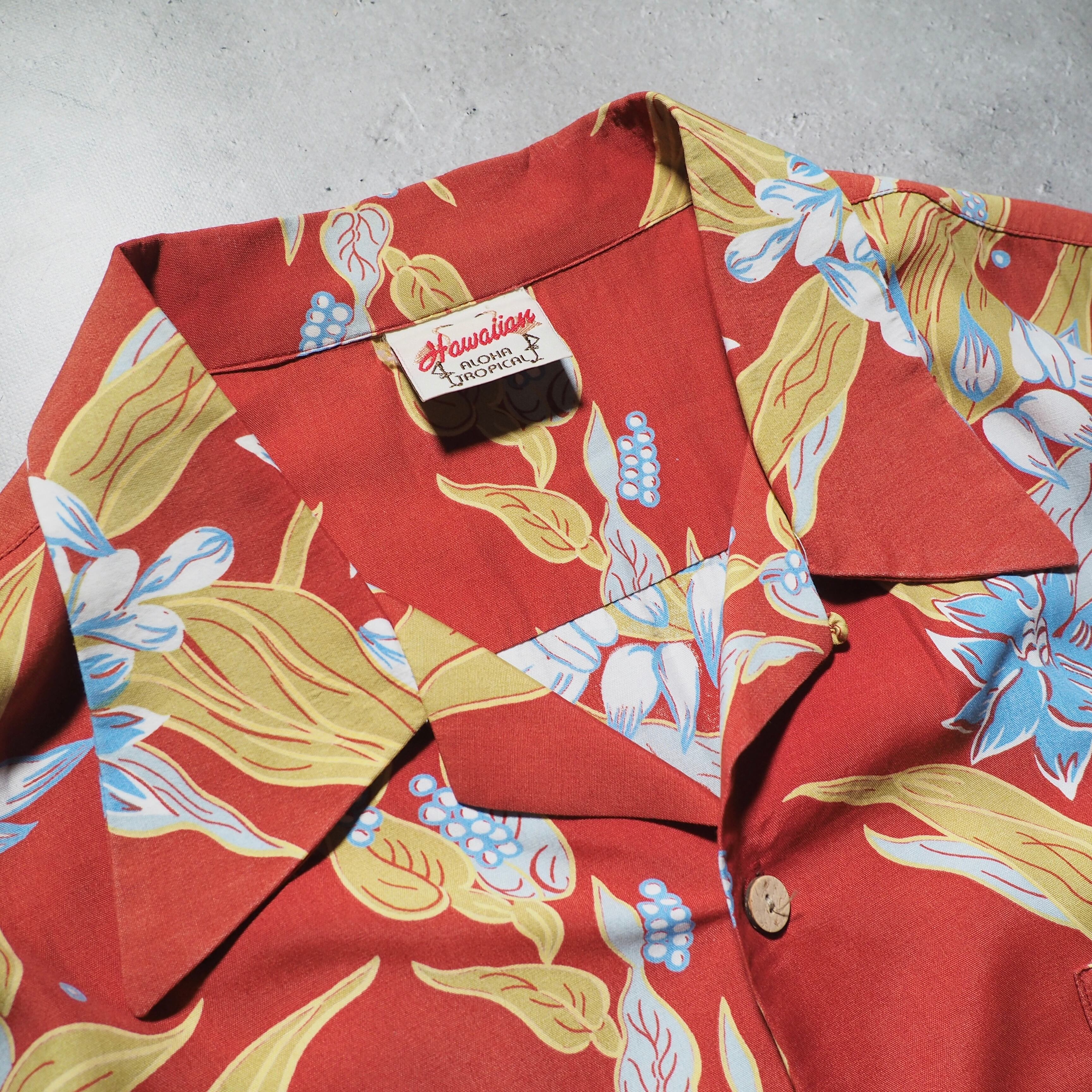 1990s Tropical flower printed vintage open collar SS shirt