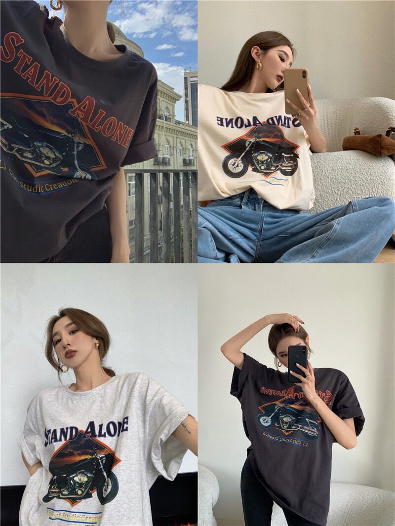 Tシャツ サマースタイルルーズ薄手トップス 夏物 ブラックストロベリース261342231