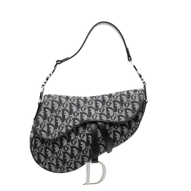 ディオール トロッター サドルバッグ ハンドバッグ ブラック キャンバス レザー レディース Dior 【中古】