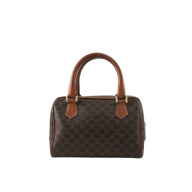 CELINE セリーヌ マカダム ハンドバッグ ブラウン PVC レザー ミニボストン ミニバッグ vintage ヴィンテージ オールド 8fppkm