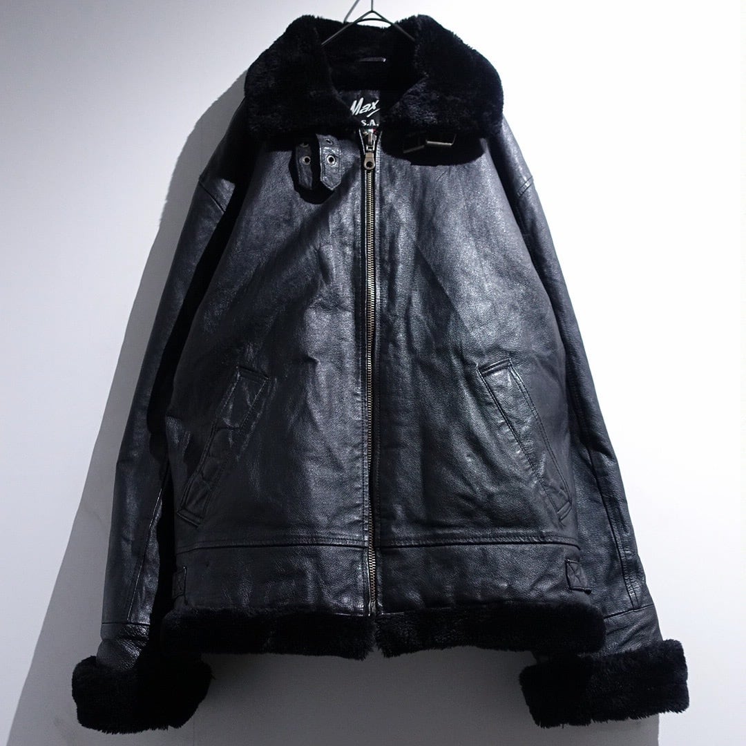 90s Black Leather B-3 Type Design Jacket