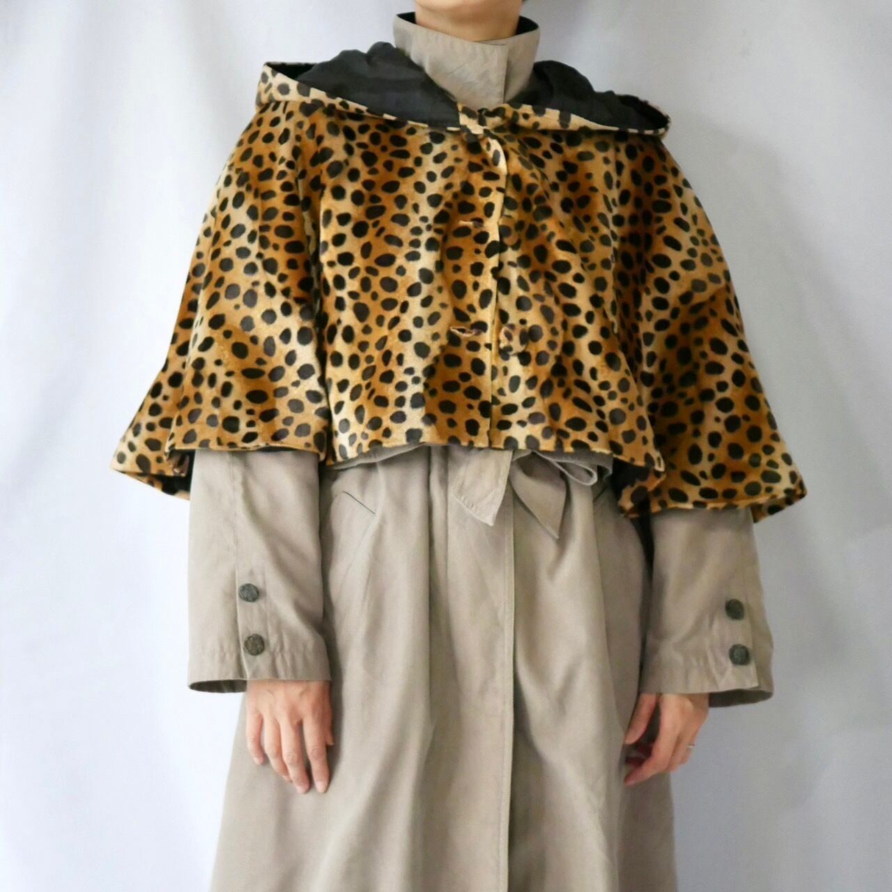 Made in France Marie Mercie leopard fakefur hooded cape レオパード